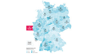Deutschlandkarte mit der Verteilung der Vereine auf die einzelnen Bundesländer