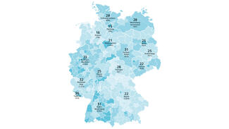Deutschlandkarte mit der Verteilung der Kulturfördervereine in den einzelnen Bundesländern